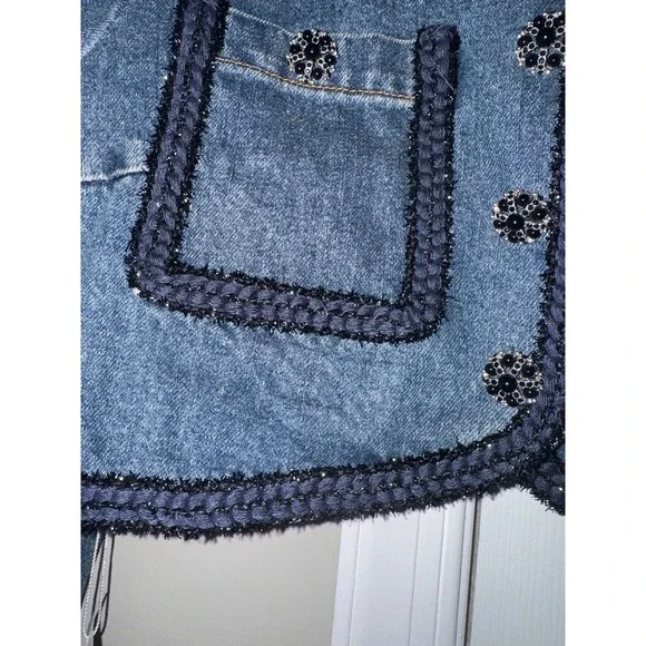 Self-Portrait‎ Denim Jacket Cropped Embellished Buttons Pockets Blue 10 - Picture 11 of 12